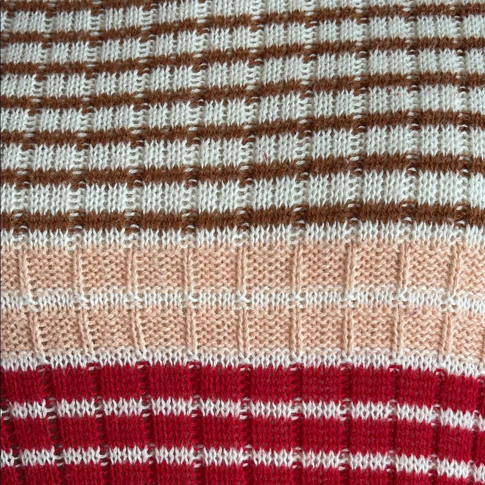 BDG Striped Red Beige Brown Oversized Lightweight Crewneck Sweater Size XS